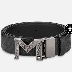 MONTBLANC Mens M BUCKLE EMBOSSED BLACK/PLAIN BLACK 35 MM REVERSIBLE LEATHER BELT